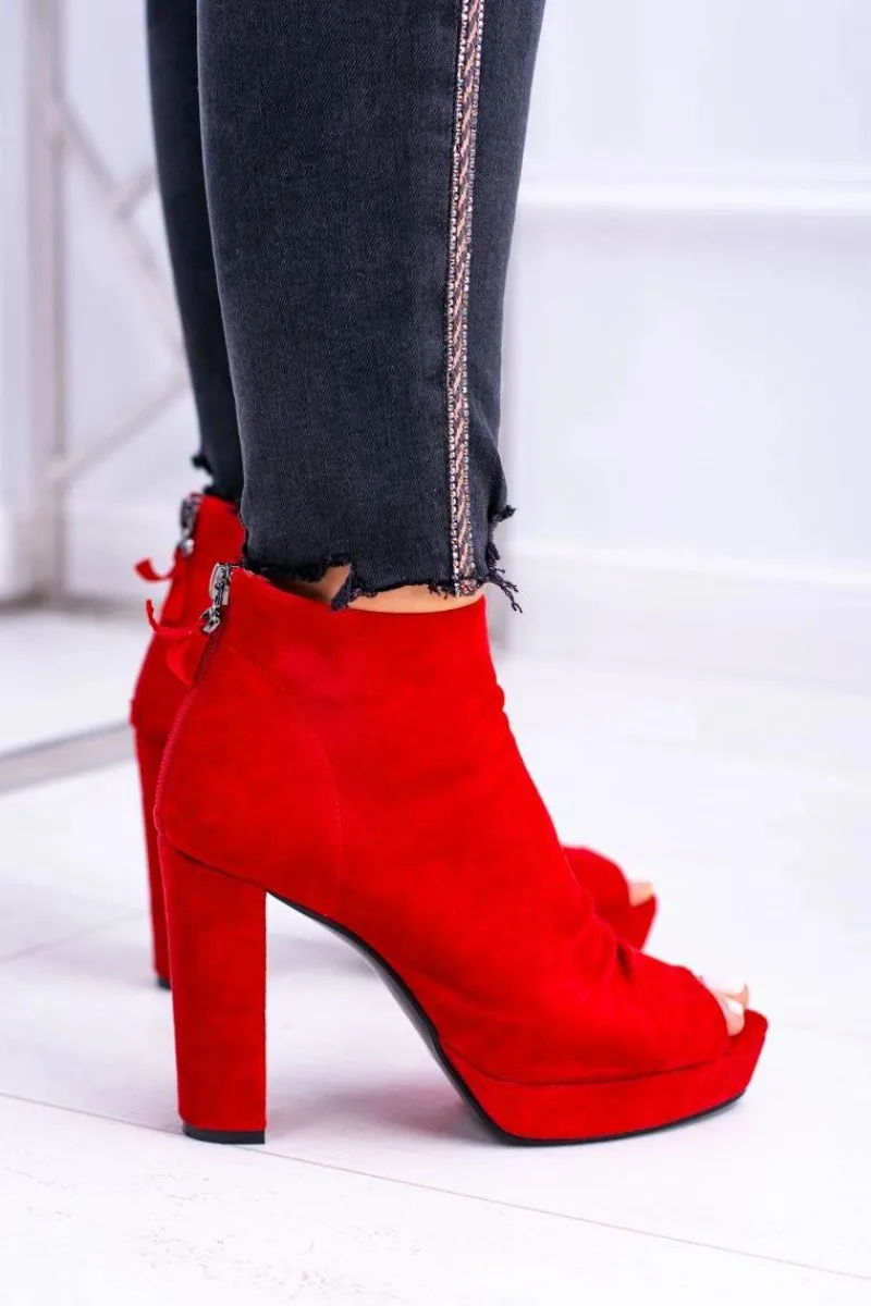 Botki Na Słupku|Botki Zamszowe>Boto Damskie Botki Na Słupku Odkryte Palce Czerwone Temira