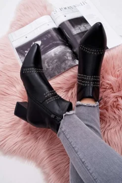 Botki Na Słupku|Botki Zimowe Damskie>Boto Damskie Botki Na Słupku W Szpic Z Nitami Czarne Primma