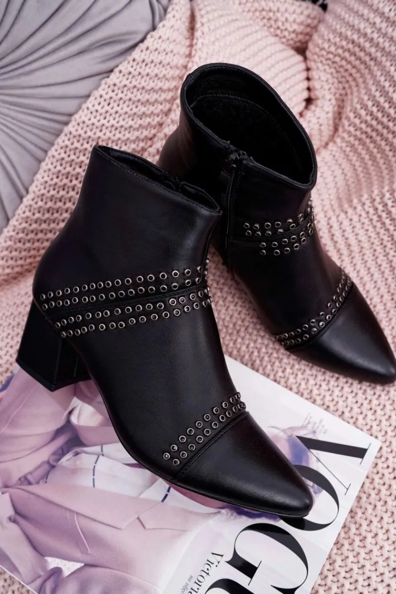 Botki Na Słupku|Botki Zimowe Damskie>Boto Damskie Botki Na Słupku W Szpic Z Nitami Czarne Primma