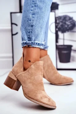 Online Damskie Botki Na Słupku Wycięte Khaki Mini Meliori Damskie Botki Wiosenne|Botki Na Słupku