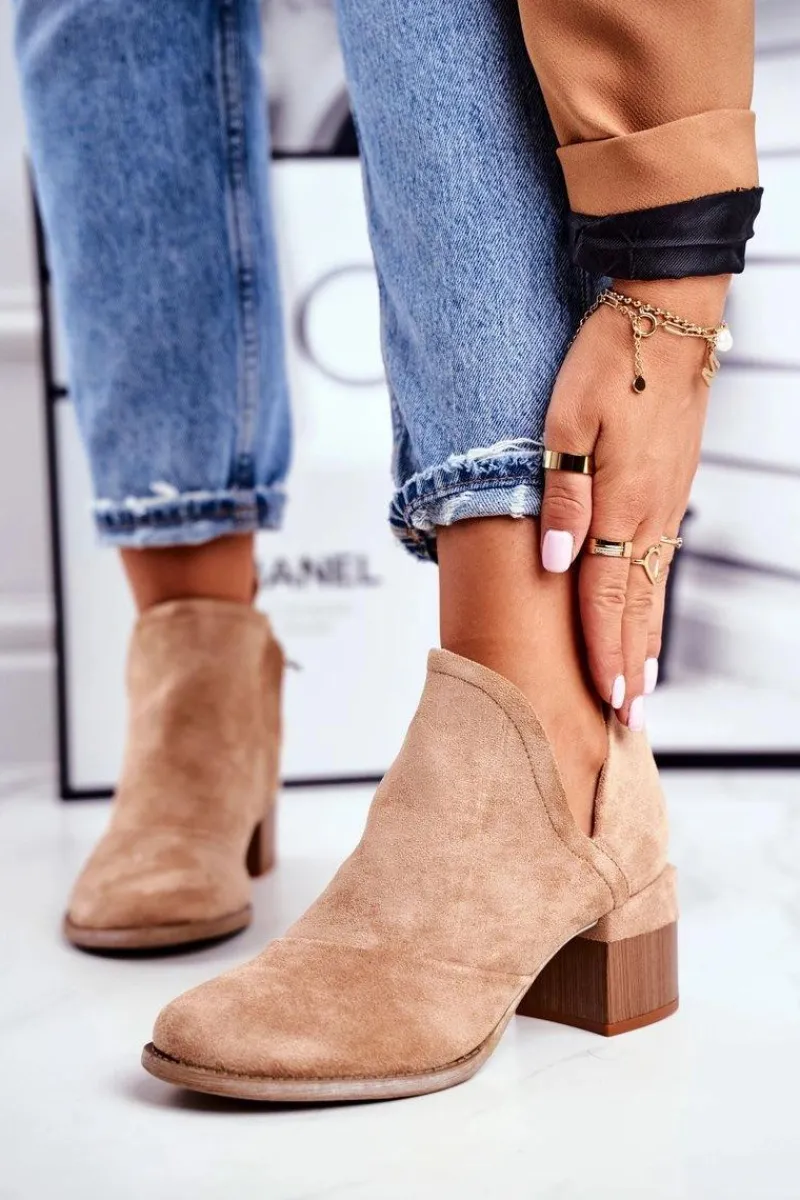 Online Damskie Botki Na Słupku Wycięte Khaki Mini Meliori Damskie Botki Wiosenne|Botki Na Słupku