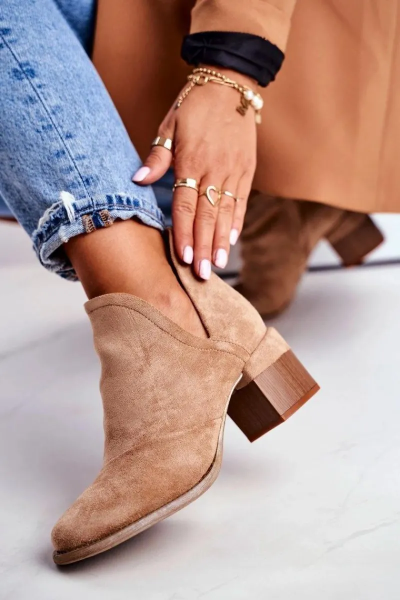 Online Damskie Botki Na Słupku Wycięte Khaki Mini Meliori Damskie Botki Wiosenne|Botki Na Słupku