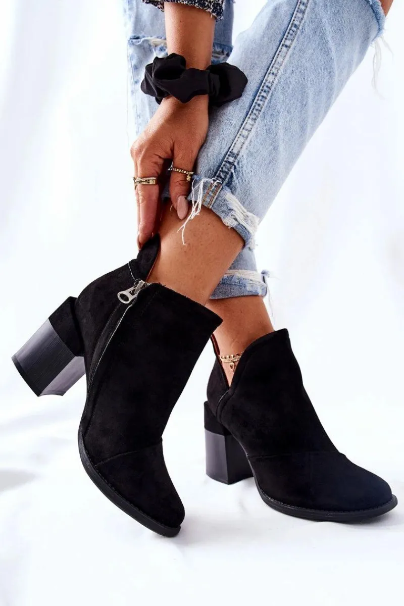 Best Boto Damskie Botki Na Słupku Wycięte Czarne Meliori