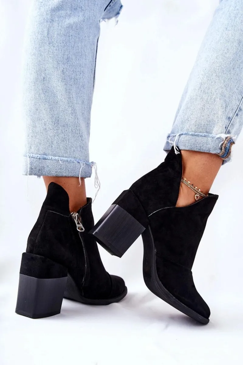 Best Boto Damskie Botki Na Słupku Wycięte Czarne Meliori