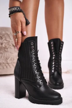 Boto Damskie Botki Na Słupku Wysokie Czarne Erdogan