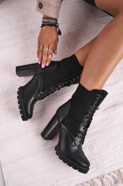 Boto Damskie Botki Na Słupku Wysokie Czarne Erdogan