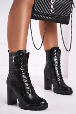 Online Damskie Botki Na Słupku Wysokie Czarne Bregma Damskie Botki Sznurowane|Botki Na Słupku