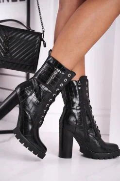 Online Damskie Botki Na Słupku Wysokie Czarne Bregma Damskie Botki Sznurowane|Botki Na Słupku