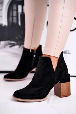 Hot Boto Damskie Botki Na Słupku Wycięte Czarne Meliori Dream