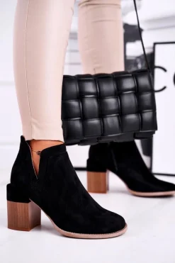 Hot Boto Damskie Botki Na Słupku Wycięte Czarne Meliori Dream