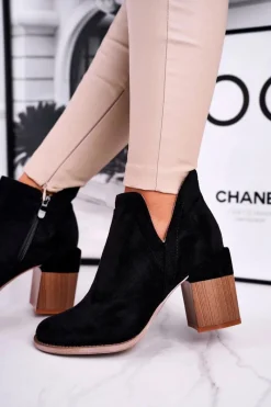 Hot Boto Damskie Botki Na Słupku Wycięte Czarne Meliori Dream