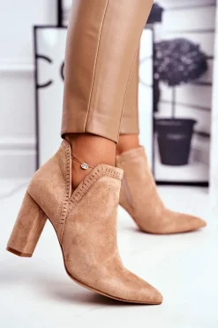 Botki Wiosenne|Botki Na Słupku>Boto Damskie Botki Na Słupku Wycięte Khaki Bimmer