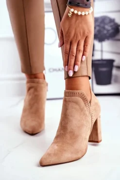 Botki Wiosenne|Botki Na Słupku>Boto Damskie Botki Na Słupku Wycięte Khaki Bimmer