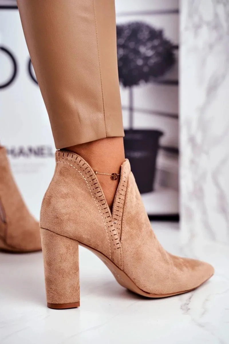 Botki Wiosenne|Botki Na Słupku>Boto Damskie Botki Na Słupku Wycięte Khaki Bimmer