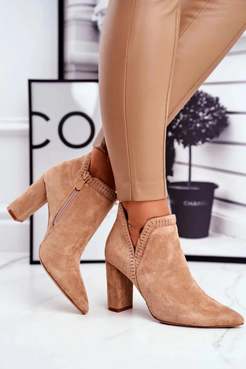 Botki Wiosenne|Botki Na Słupku>Boto Damskie Botki Na Słupku Wycięte Khaki Bimmer