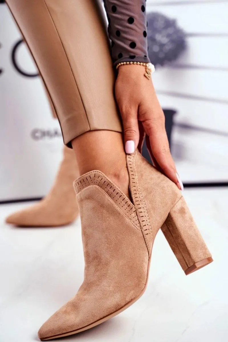 Botki Wiosenne|Botki Na Słupku>Boto Damskie Botki Na Słupku Wycięte Khaki Bimmer