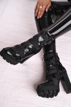 Discount Damskie Botki na Słupku Wysokie Czarne Hortego Damskie Botki Na Słupku|Czarne Botki