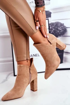 Outlet Boto Damskie Botki Na Słupku Wycięte Khaki Voom