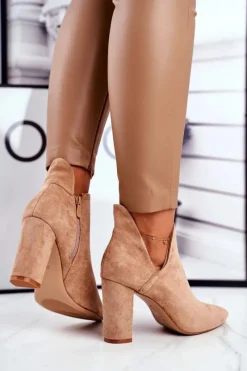 Outlet Boto Damskie Botki Na Słupku Wycięte Khaki Voom