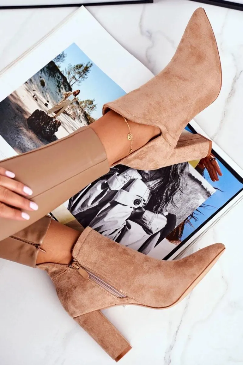 Outlet Boto Damskie Botki Na Słupku Wycięte Khaki Voom