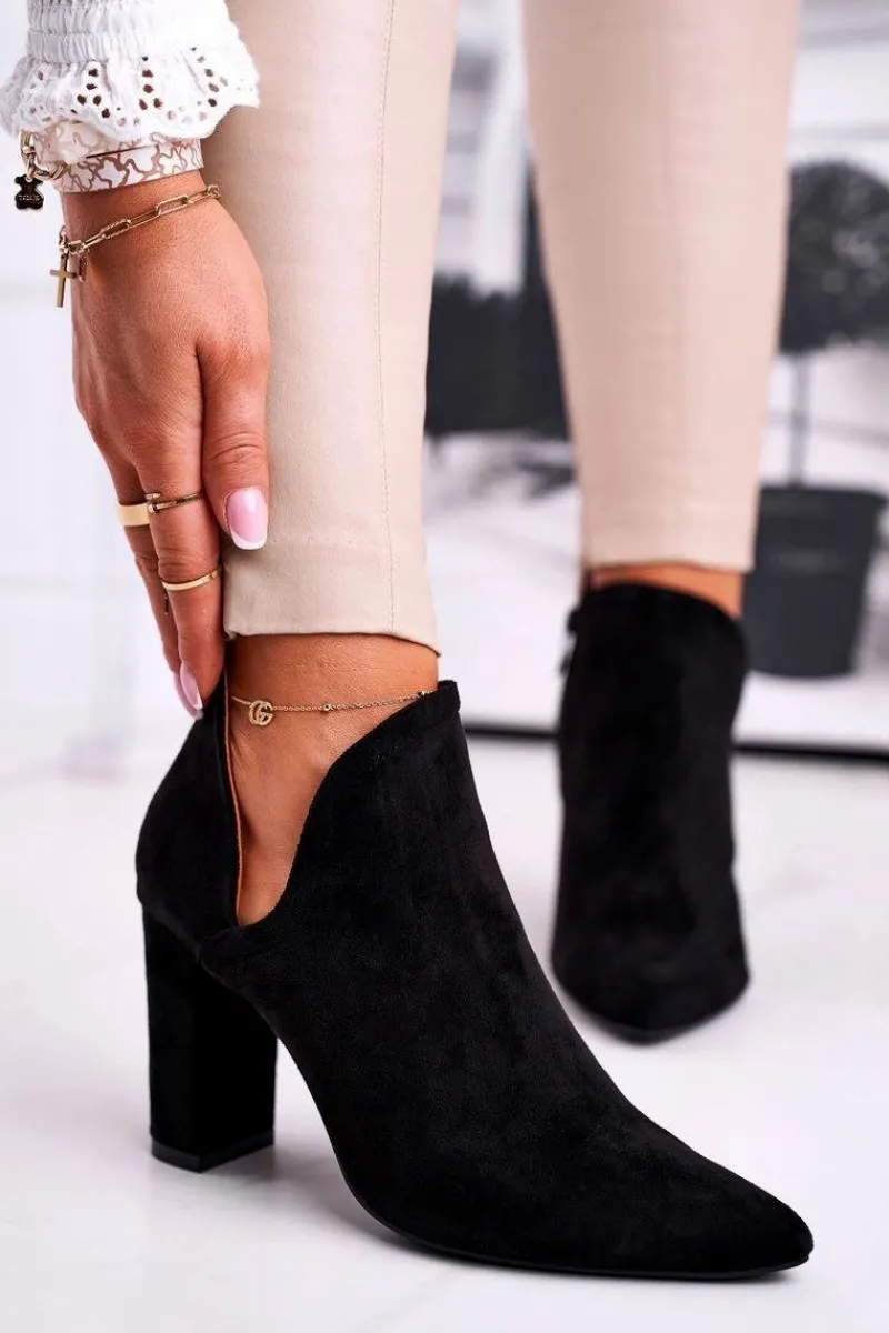 Botki Wiosenne|Botki Na Słupku>Boto Damskie Botki Na Słupku Wycięte Czarne Voom