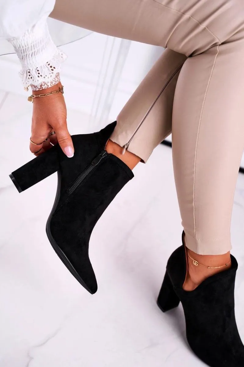 Botki Wiosenne|Botki Na Słupku>Boto Damskie Botki Na Słupku Wycięte Czarne Voom