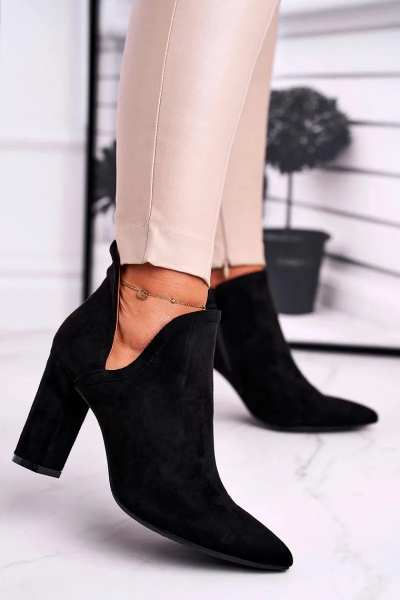 Botki Wiosenne|Botki Na Słupku>Boto Damskie Botki Na Słupku Wycięte Czarne Voom