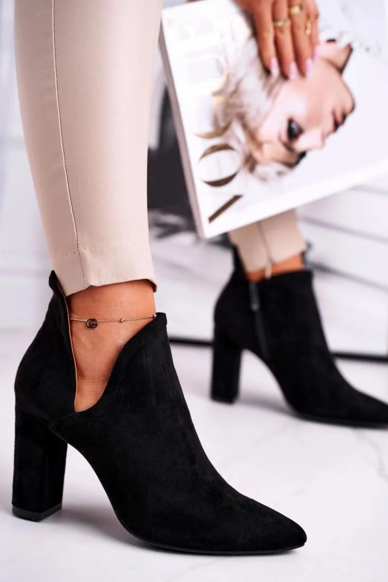 Botki Wiosenne|Botki Na Słupku>Boto Damskie Botki Na Słupku Wycięte Czarne Voom