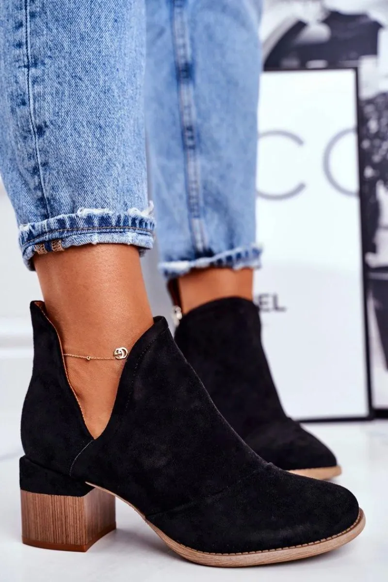 Outlet Boto Damskie Botki Na Słupku Wycięte Czarne Mini Meliori