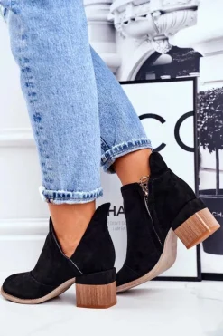 Outlet Boto Damskie Botki Na Słupku Wycięte Czarne Mini Meliori