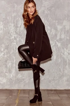 Botki Ocieplane|Botki Na Słupku>Boto Damskie Botki Na Słupku Z Łańcuszkiem Czarne Tiselo