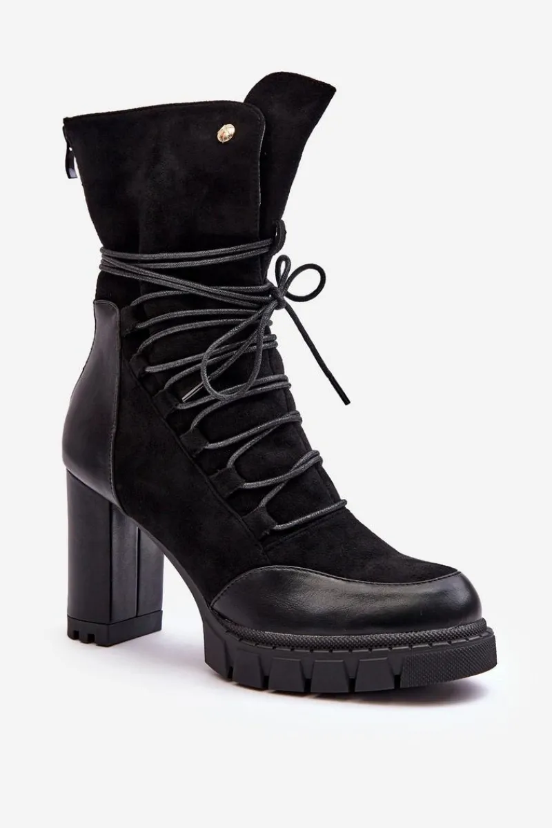 Botki Na Słupku|Czarne Botki>Boto Damskie Botki Na Słupku Z Wiązaniem Czarne Artie