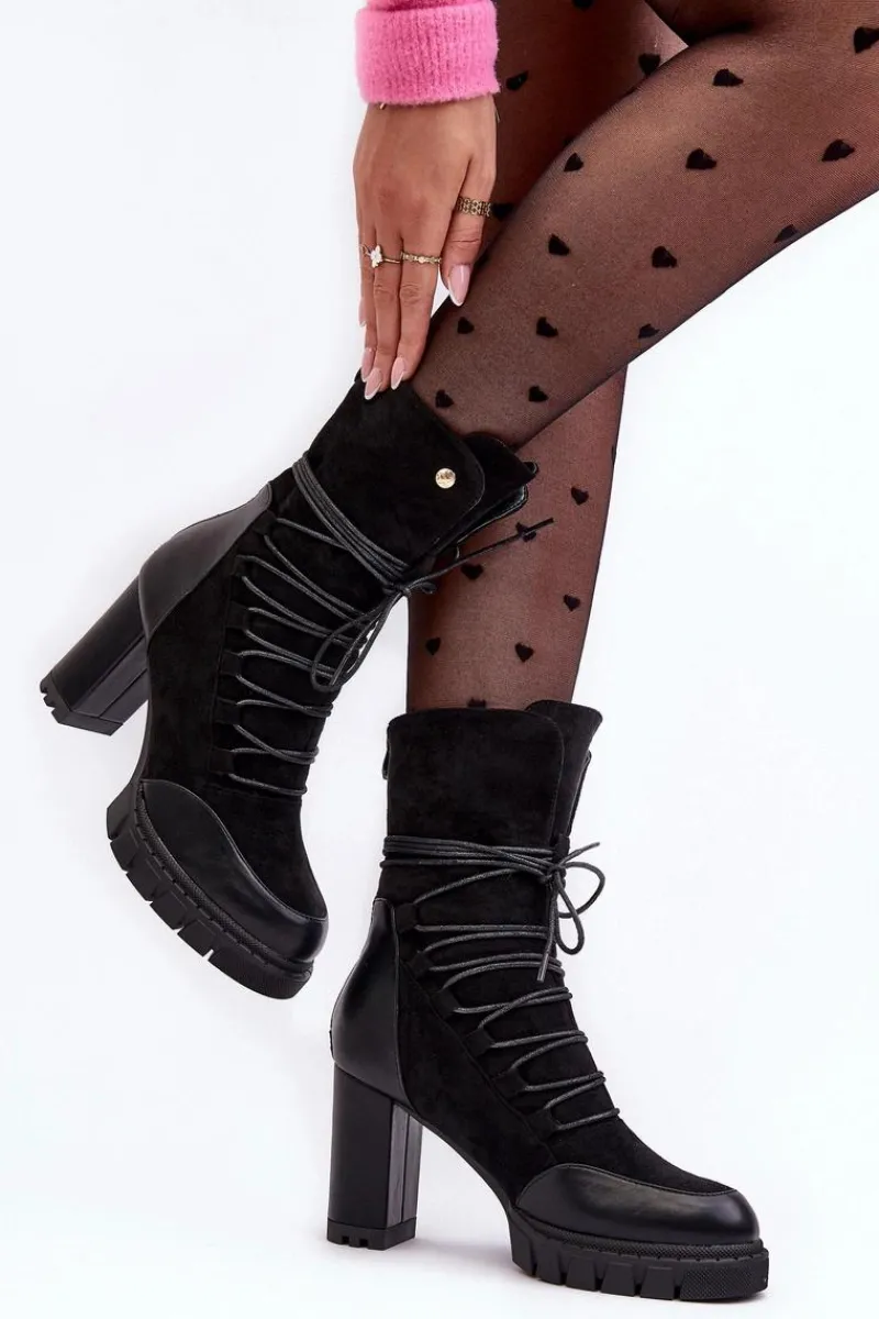 Botki Na Słupku|Czarne Botki>Boto Damskie Botki Na Słupku Z Wiązaniem Czarne Artie