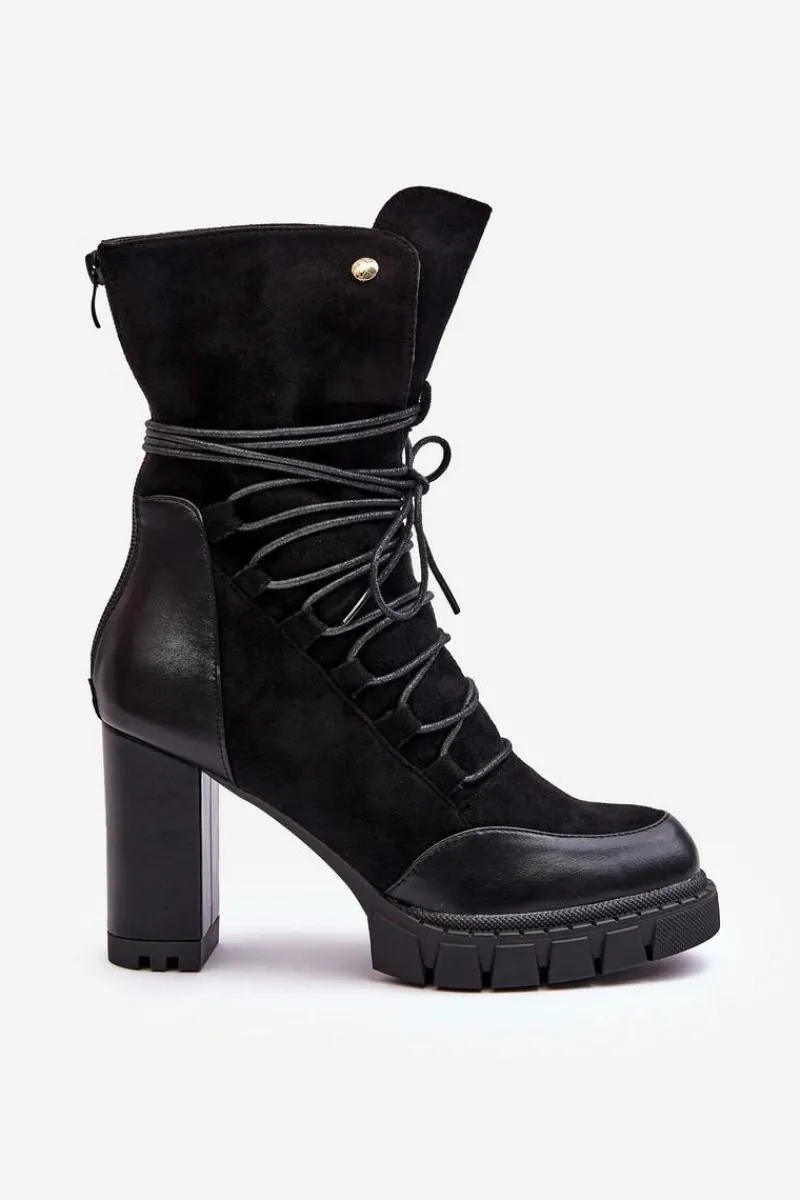 Botki Na Słupku|Czarne Botki>Boto Damskie Botki Na Słupku Z Wiązaniem Czarne Artie