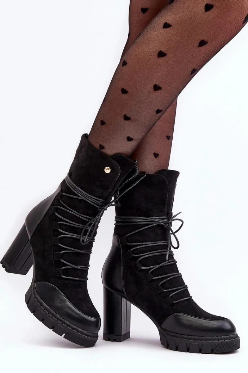 Botki Na Słupku|Czarne Botki>Boto Damskie Botki Na Słupku Z Wiązaniem Czarne Artie