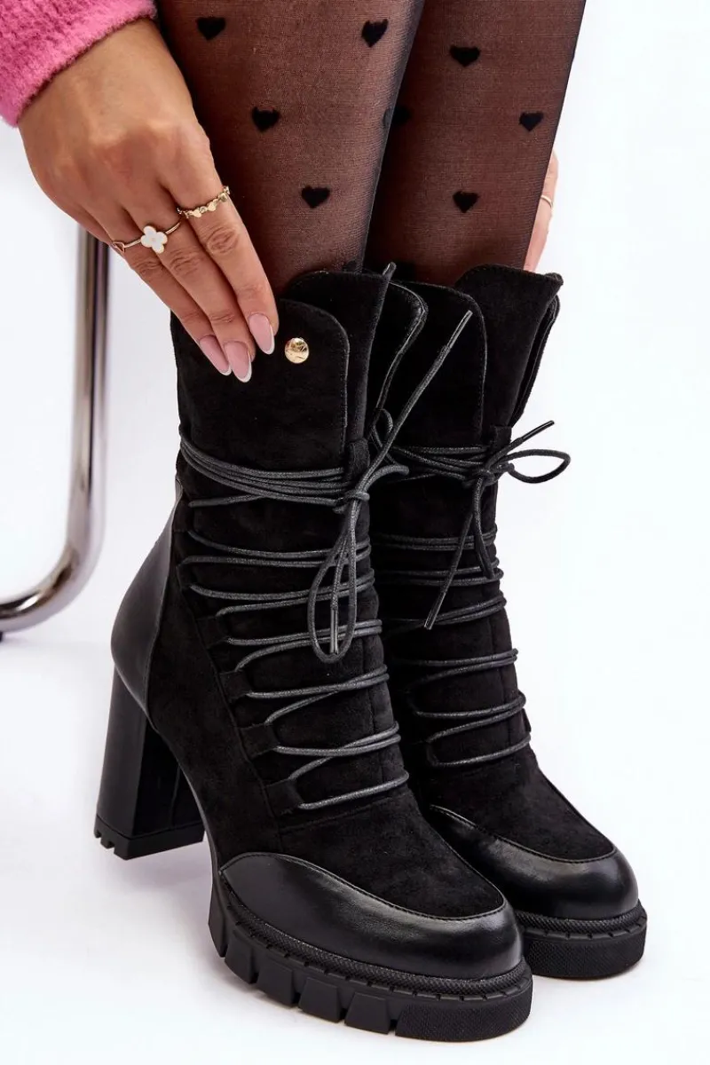 Botki Na Słupku|Czarne Botki>Boto Damskie Botki Na Słupku Z Wiązaniem Czarne Artie