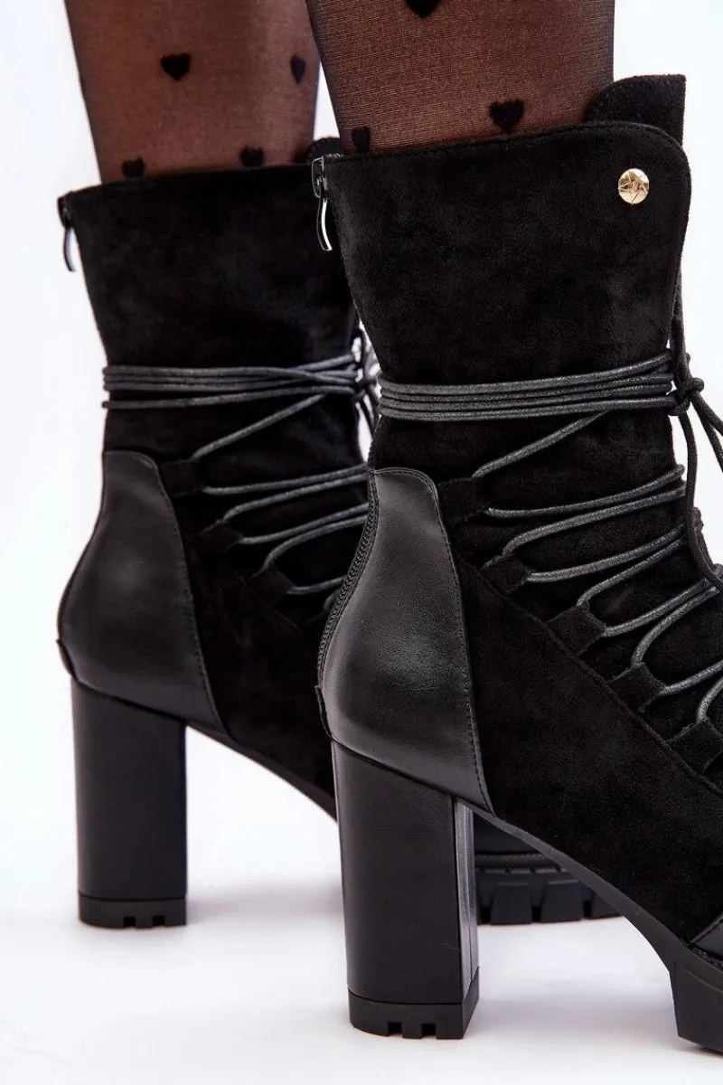 Botki Na Słupku|Czarne Botki>Boto Damskie Botki Na Słupku Z Wiązaniem Czarne Artie