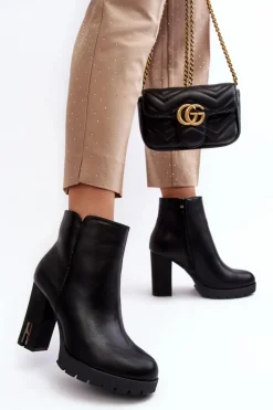 Hot Damskie Botki Na Słupku Z Suwakiem Czarne Rasoda Damskie Botki Na Słupku|Czarne Botki