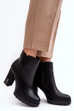 Hot Damskie Botki Na Słupku Z Suwakiem Czarne Rasoda Damskie Botki Na Słupku|Czarne Botki