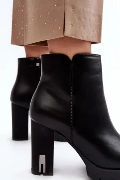 Hot Damskie Botki Na Słupku Z Suwakiem Czarne Rasoda Damskie Botki Na Słupku|Czarne Botki