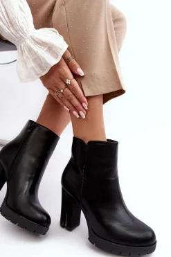 Hot Damskie Botki Na Słupku Z Suwakiem Czarne Rasoda Damskie Botki Na Słupku|Czarne Botki