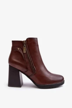 Hot Damskie Botki Na Słupku Z Suwakami Brązowe Ryelle Damskie Botki Zimowe Damskie|Brązowe I Beżowe Botki