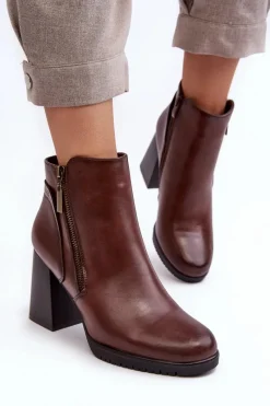 Hot Damskie Botki Na Słupku Z Suwakami Brązowe Ryelle Damskie Botki Zimowe Damskie|Brązowe I Beżowe Botki