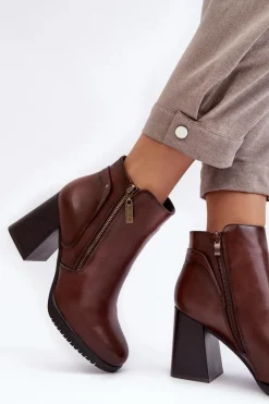 Hot Damskie Botki Na Słupku Z Suwakami Brązowe Ryelle Damskie Botki Zimowe Damskie|Brązowe I Beżowe Botki