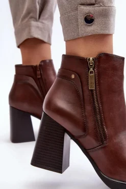 Hot Damskie Botki Na Słupku Z Suwakami Brązowe Ryelle Damskie Botki Zimowe Damskie|Brązowe I Beżowe Botki