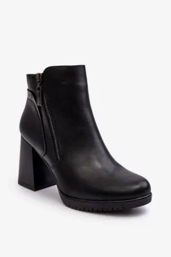 Botki Zimowe Damskie|Brązowe I Beżowe Botki>Buty Sergio Leone Damskie Botki Na Słupku Z Suwakami Czarne Ryelle