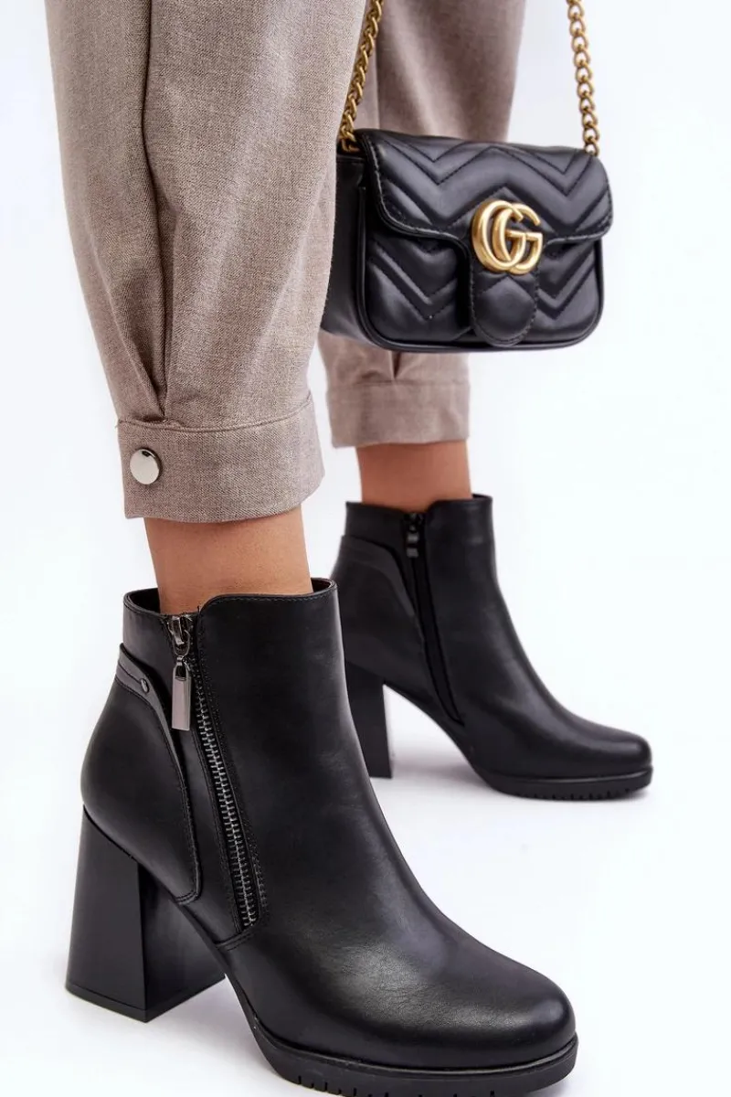 Botki Zimowe Damskie|Brązowe I Beżowe Botki>Buty Sergio Leone Damskie Botki Na Słupku Z Suwakami Czarne Ryelle