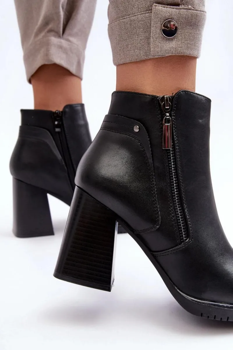 Botki Zimowe Damskie|Brązowe I Beżowe Botki>Buty Sergio Leone Damskie Botki Na Słupku Z Suwakami Czarne Ryelle