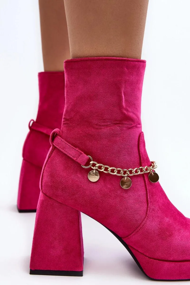 Botki Ocieplane|Botki Na Słupku>Boto Damskie Botki Na Słupku Z Łańcuszkiem Fuksja Tiselo