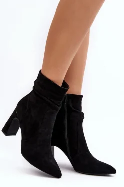 Czarne Botki|Botki Na Obcasie>Boto Damskie Botki Na Słupku Z Marszczoną Cholewką Czarne Phaga